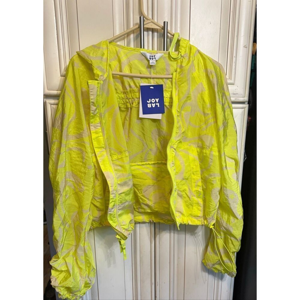 JoyLab Women's Full Zip Packable Windbreaker Hooded Jacket Yellow Small NWT